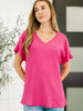 Trial and Error Textured V-Neck Blouse in Magenta