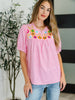 Wander Bloom Embroidered Puff Sleeve Blouse in Pink