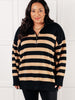 Well Situated Striped Quarter Zip Sweater in Black and Tan