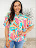 Wide Eyed Abstract Print Batwing Blouse