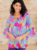 Willow Bell Sleeve Top in Bright Blue Floral