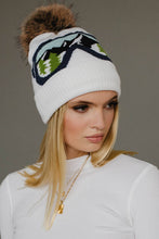 White & Blue Ski Goggle Pom Hat