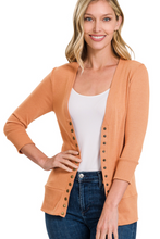 3/4 Sleeve Ribbed Snap Cardigan