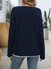 Navy Crew Neck Colorful Core-Spun Yarn Long-Sleeve Sweate