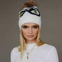 White & Blue Ski Goggle Pom Hat