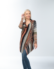 Striped Sweater Wrap Cardigan with Buttons