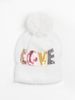 Sequin LOVE Knit Hat with a Pom