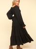 Smocking Maxi Woven Dress with Side Pockets in Black