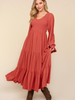 Smocking Maxi Woven Dress with Side Pockets in Marsala