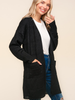 Stripe Textured Open Cardigan with Pockets in Black