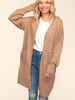 Stripe Textured Open Cardigan with Pockets in Taupe