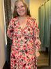 Floral Frill Trim Flounce Sleeve Plunge Maxi Dress