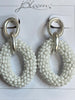 White Seed Bead Oval Earrings