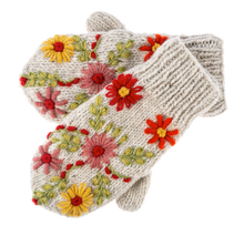 Knit Floral Wool Mittens