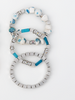 Silver Blue & White Bead Stretch Bracelet Set