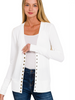Off White Ribbed Snap Cardigan