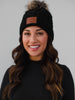 Black Cable Knit Pom Hat w/ Rock N' Roll Patch