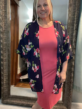 Navy Floral Print Chiffon Kimono