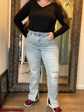 Silver Smoke Destroyed High Waist with Side Slit Hem  Judy Blue Jeans