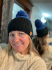 Royal + Black Colorblock Knit Hat with Large Pom